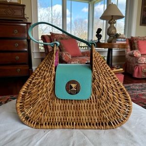 RARE KATE SPADE NEW YORK Santiago Plantation Wicker Tote Handbag - Aqua